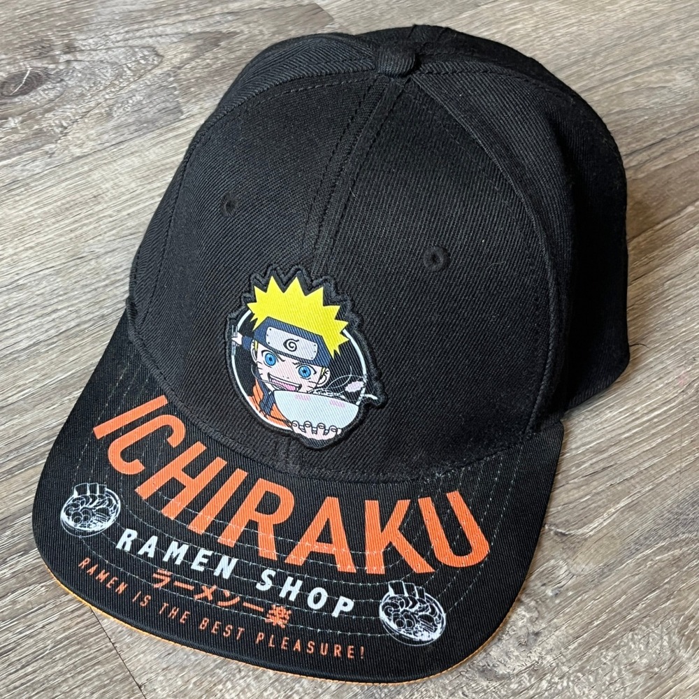Naruto Shippuden Ichiraku Ramen Shop Snapback Hat Bioworld Black Orange OSFM